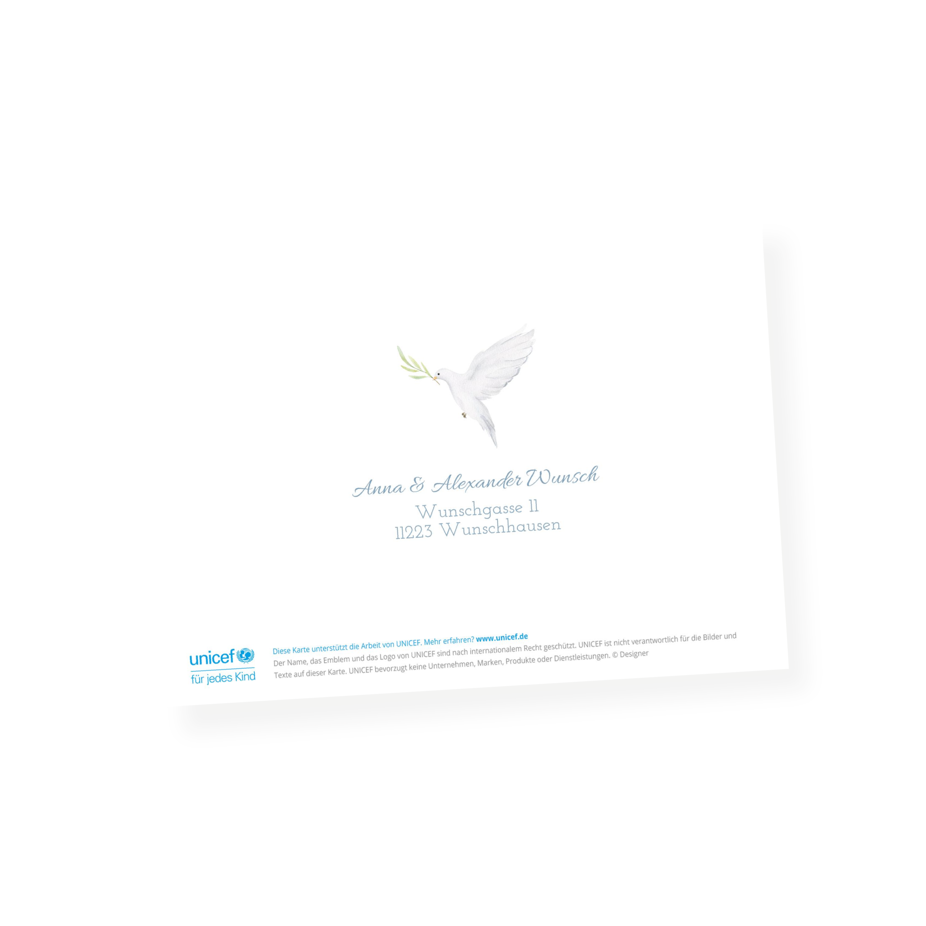 Grußkarte „Taube Einladung“ selbst gestalten im UNICEF Grußkartenshop. Bild 2